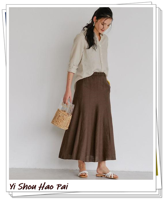 亚麻垂感半身裙,洋气半身裙白色亚麻材质