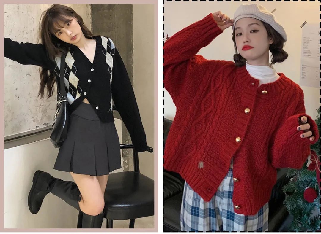 奶奶衫配半裙时髦保暖又有气质,2020早春穿奶奶衫超美