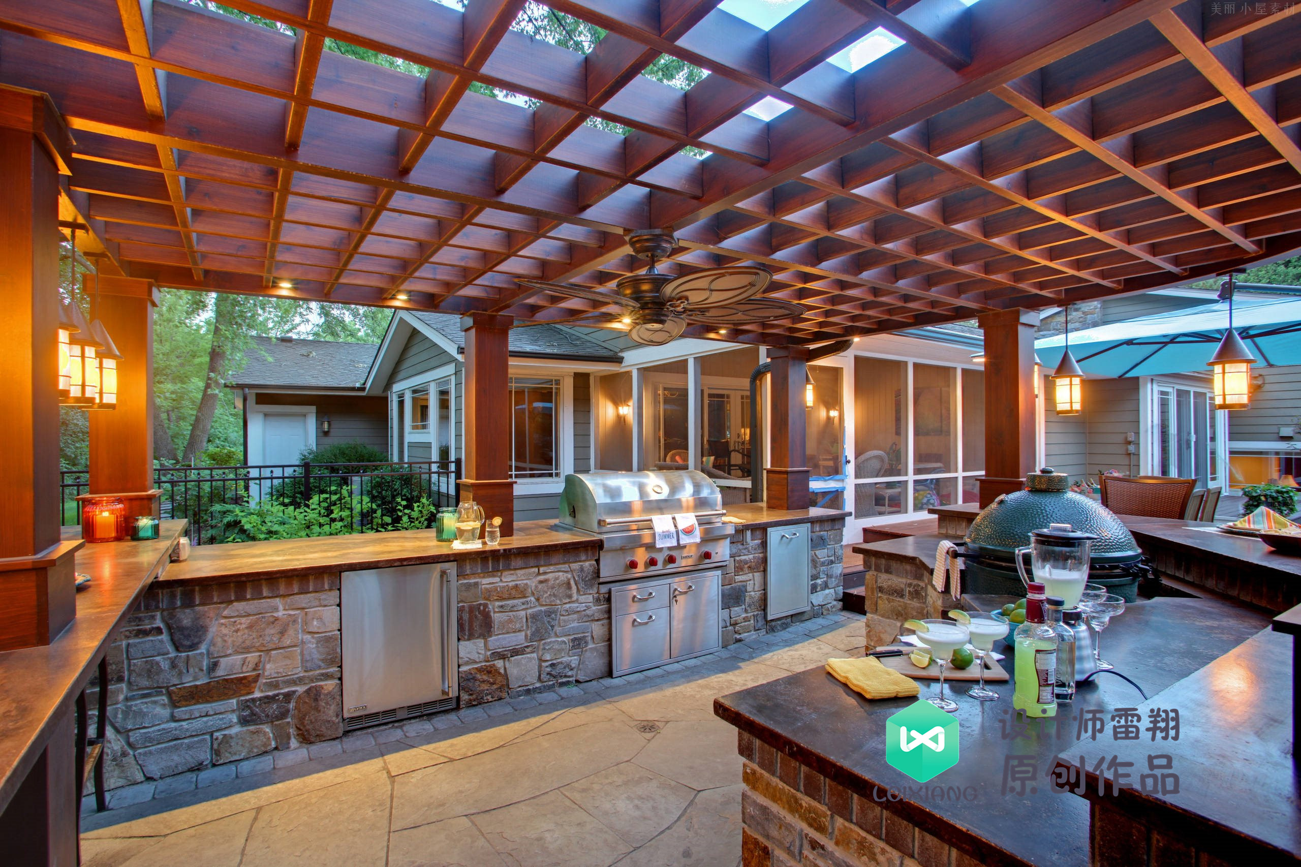 庭院防腐木颜色搭配效果图,庭院怎么铺装防腐木