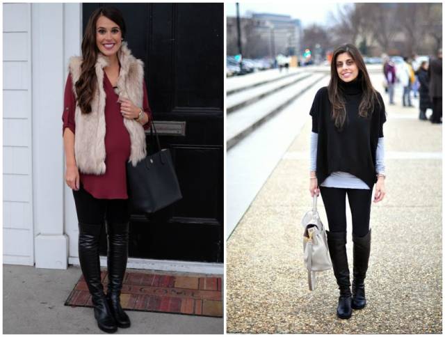 烟灰色牛仔裤怎么搭过膝靴,小香风皮毛外套搭配牛仔裤过膝靴