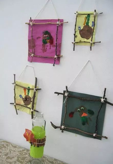 幼儿园用干树枝做成的手工,树枝创意100种手工画幼儿园