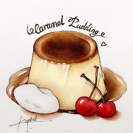 水彩森系小清新插画甜品,手绘治愈系甜品插画