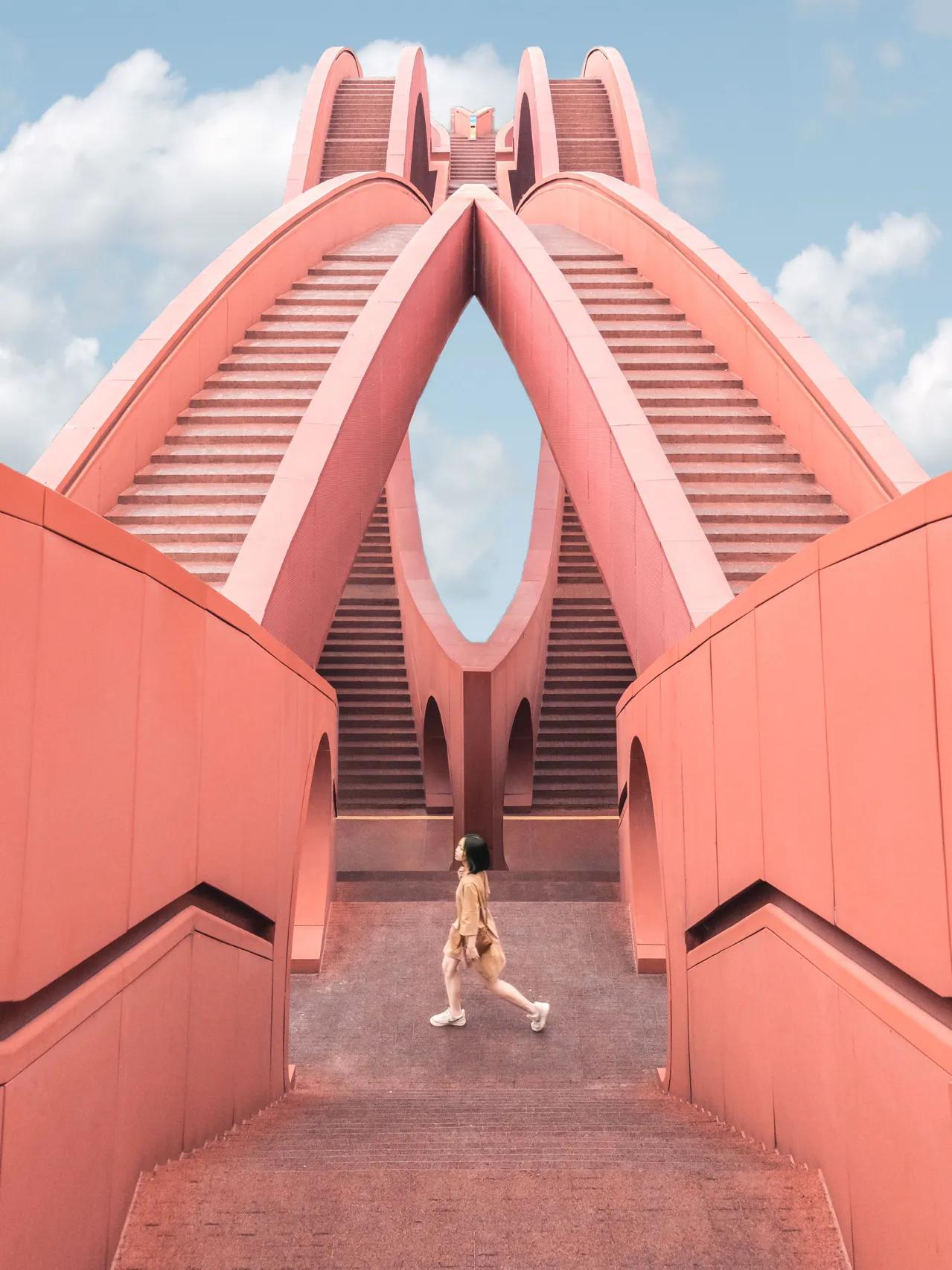 长沙梅溪湖中国结步行桥夜景,长沙梅溪湖城市岛人行景观桥
