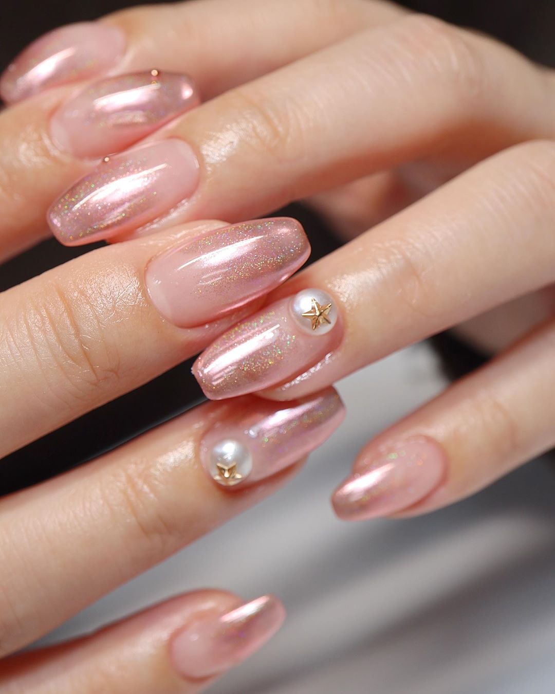 晶石猫眼美甲月牙光,绝美猫眼石美甲