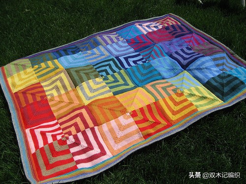 棒针编织漂亮的方块毯子,编织毯子棒针花样左右交叉