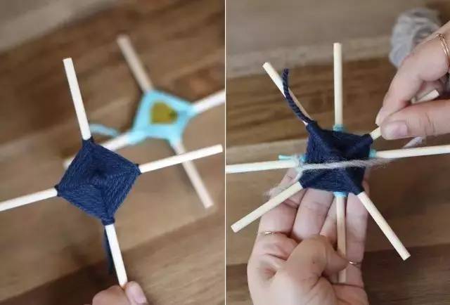 她用牙签搭了个十字，缠上几根毛线，竟也可以美成这样