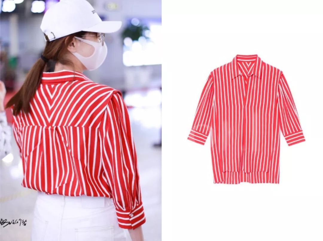 江疏影穿搭日常,照片中的江疏影身穿拼接格子衬衫