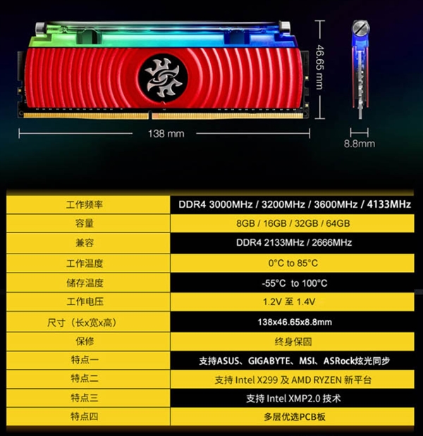 威刚龙耀ddr4,威刚龙耀d60gddr432008g