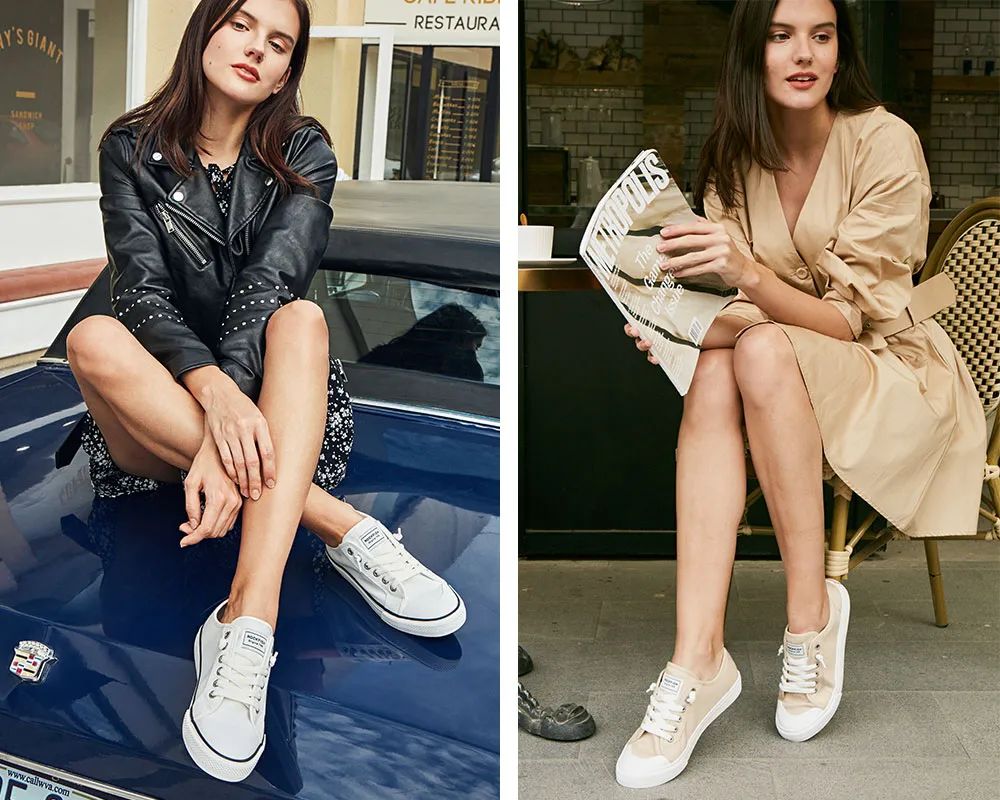 英国的小白鞋,帆布不系鞋带小白鞋