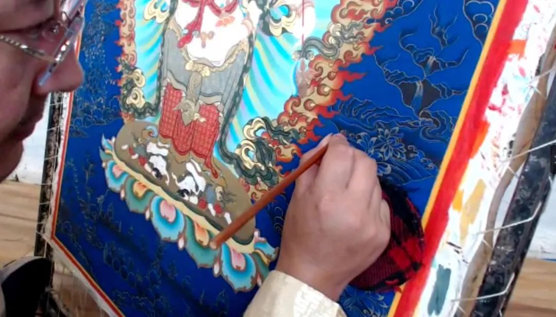 黑金白度母手绘唐卡,手绘白度母唐卡
