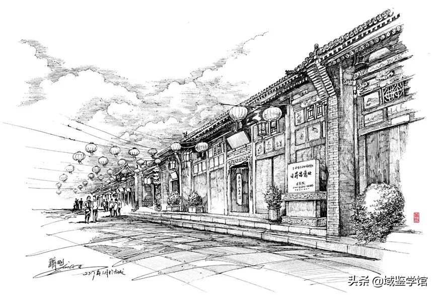 另类钢笔手绘,钢笔速写古建风景