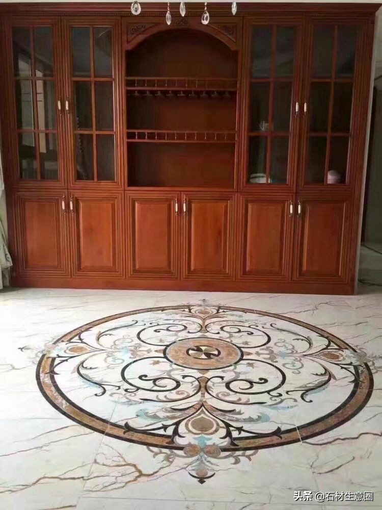 大理石地面水刀拼花效果图,100多平方水刀拼花图片