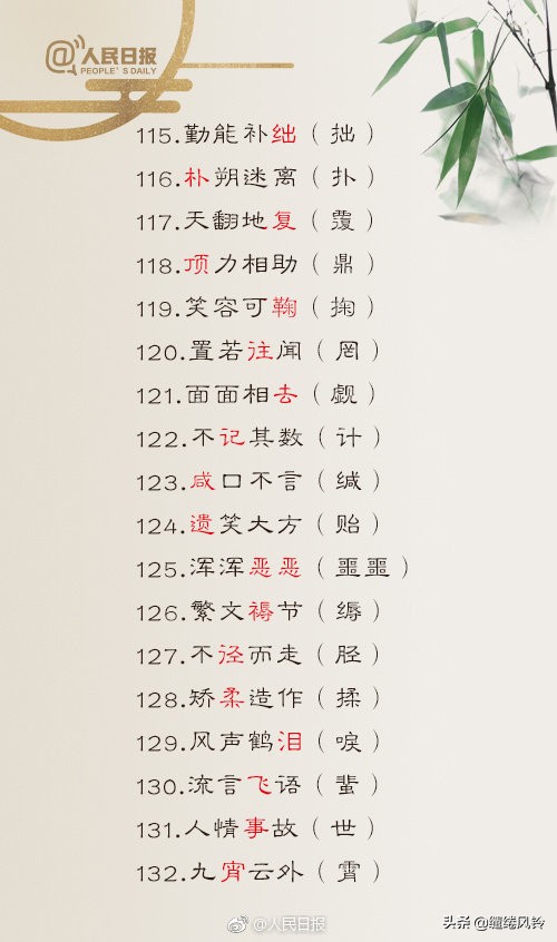 人民日报公布100个易混淆成语辨析,人民日报公布150个成语易错字词