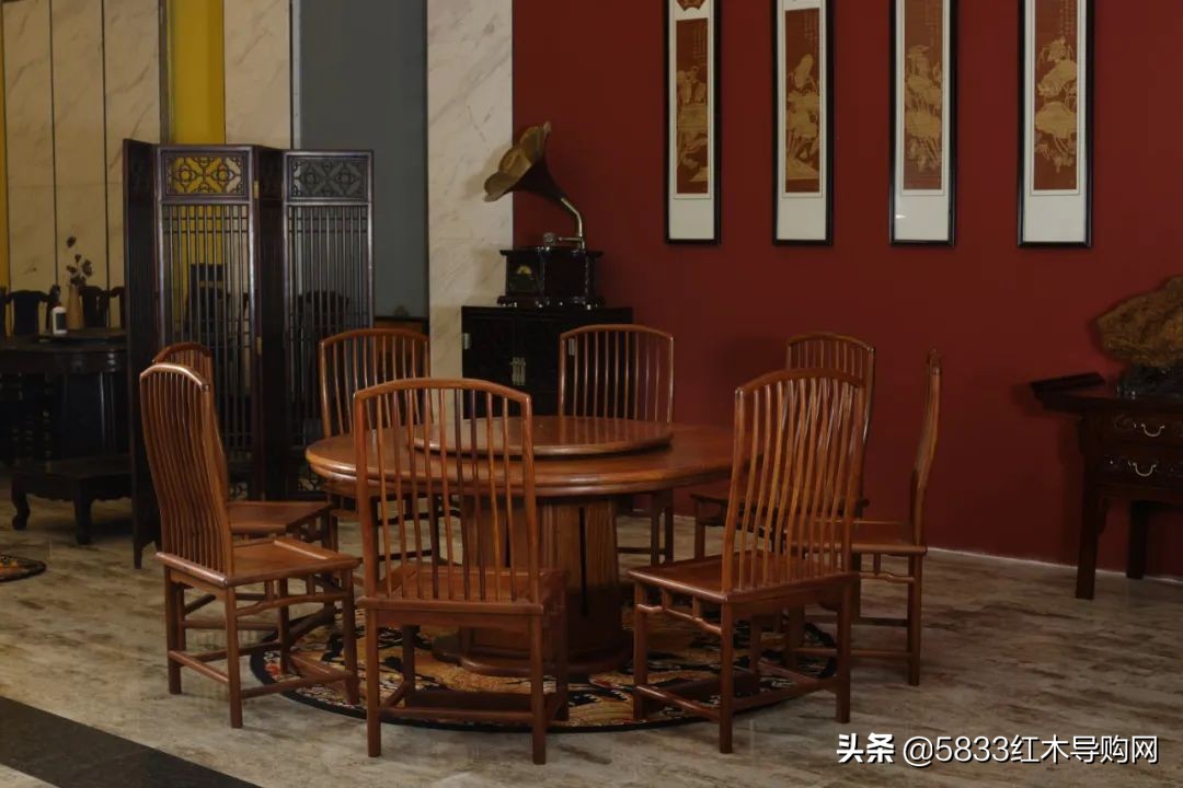 便宜红木新中式圆餐桌,雕花圆形组合中式红木餐桌