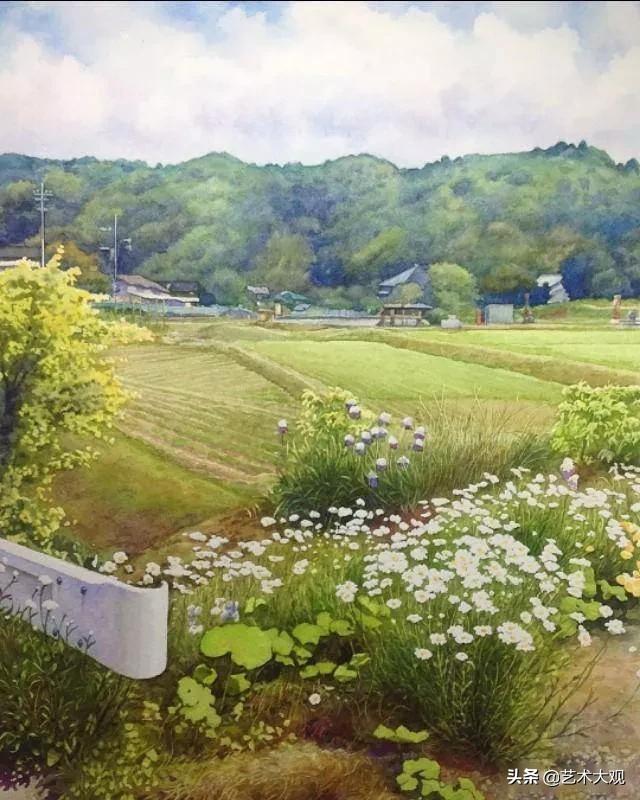 日本淡彩水彩画,日本富士山水彩画欣赏