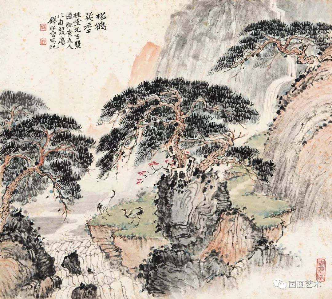 松鹤延年比较有名的图画,写意松鹤图看一下