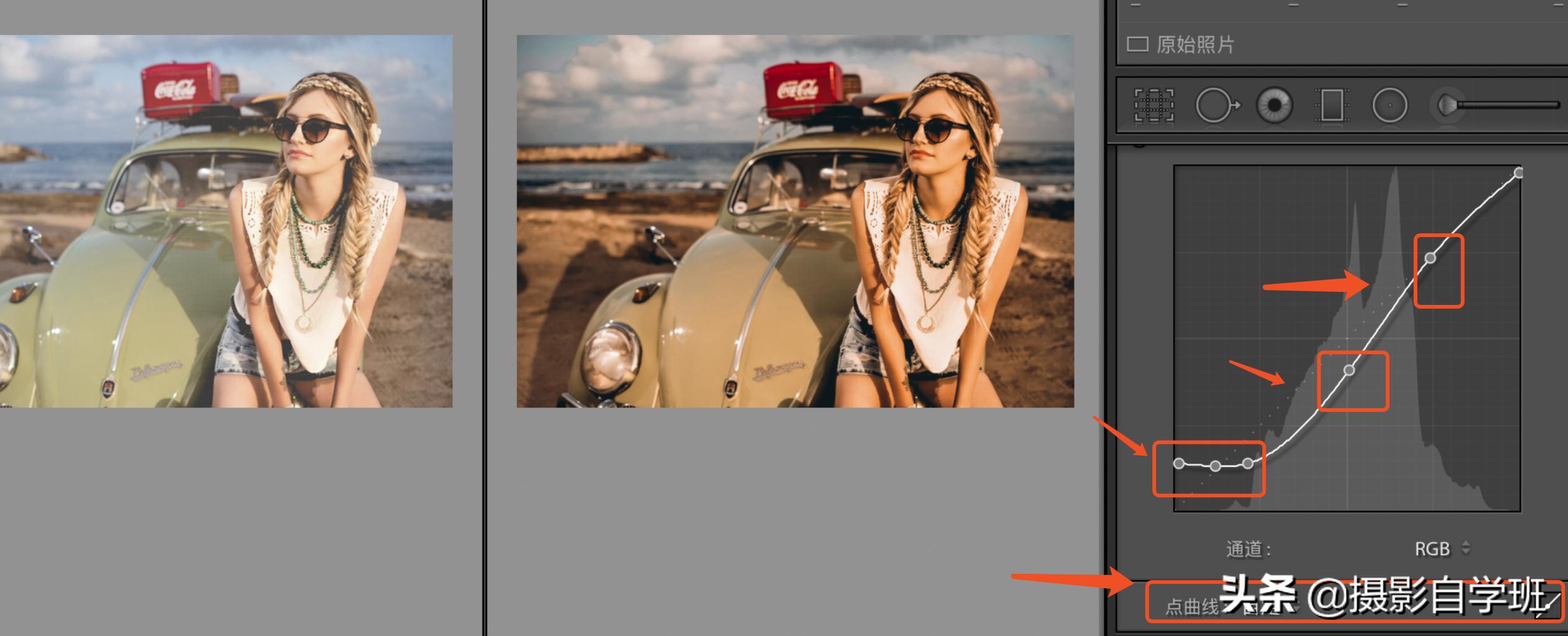 暗黑色调人像写真lr调色教程,夜晚暖色调lr照片调色