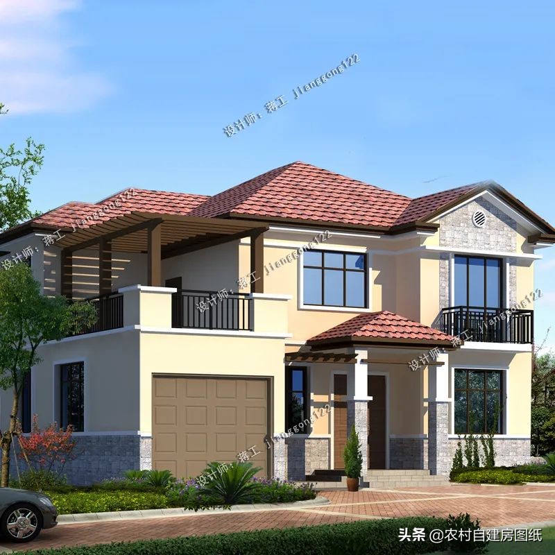 乡下二层小别墅设计带车库,农村二层大方实用的小别墅设计图