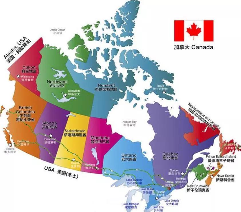 加拿大行政区划图中文版,加拿大行政区划分地图
