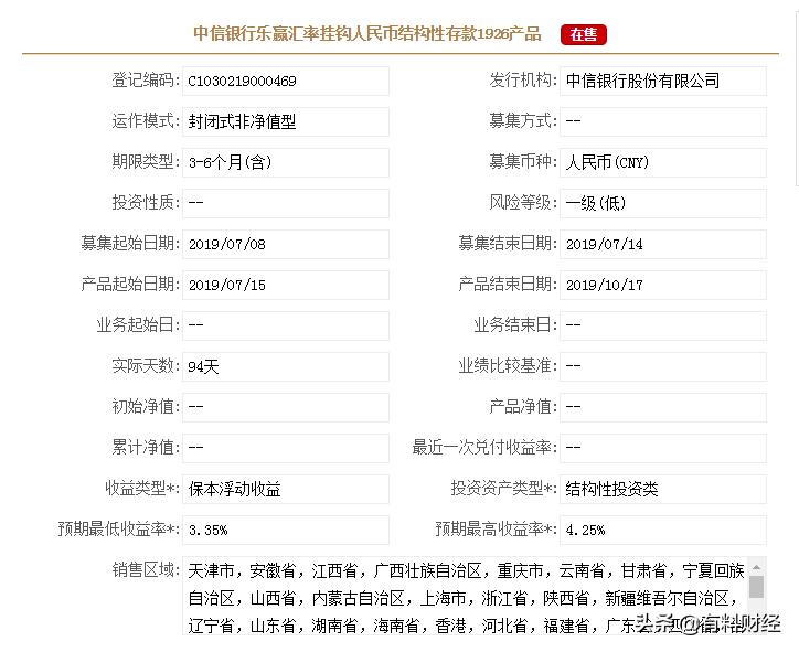 在售的银行保本型理财产品，综合信息一览，最高预期收益率4.25%