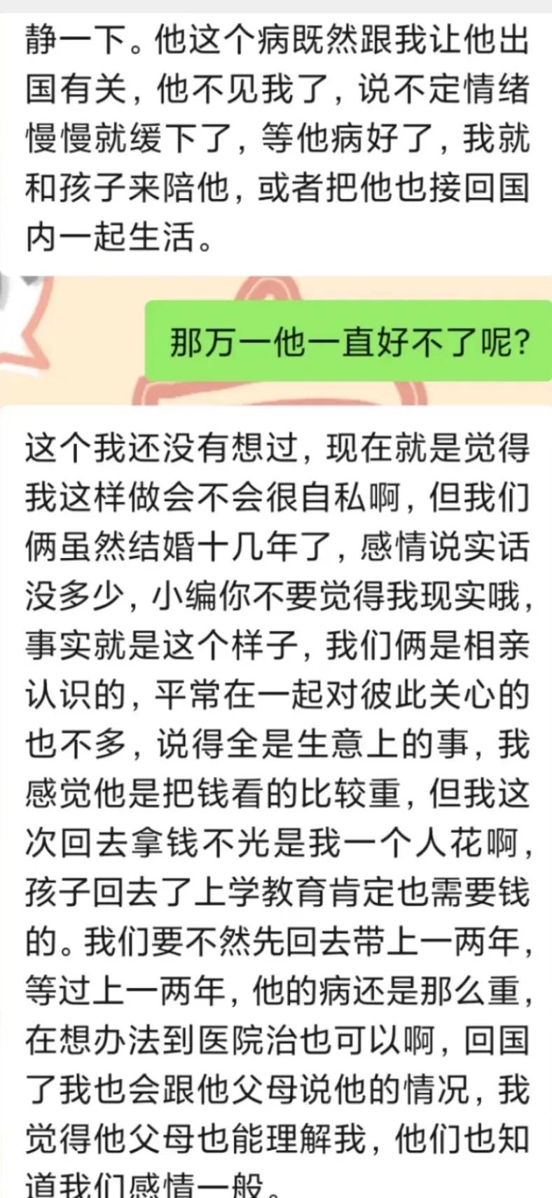 老公出国经商失败还得了躁郁症，老婆想带着孩子跑。