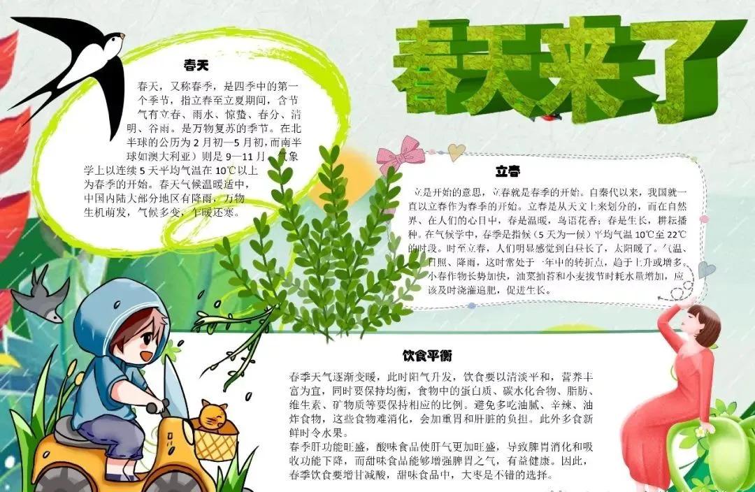 关于春天诗句的手抄报四年级,春天四字成语手抄报和古诗