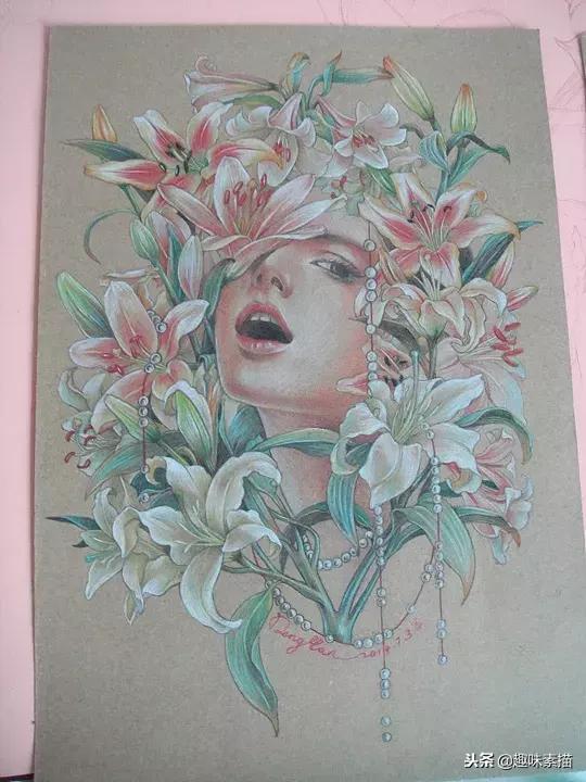 超精细彩铅人像素描,简单又漂亮的彩铅插画