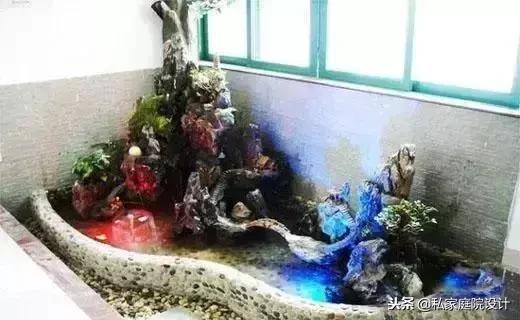 阳台角落鱼池假山流水景观制作,庭院假山鱼池景观设计效果图