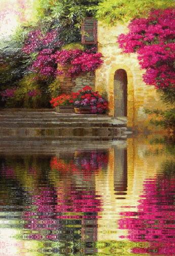 海边水中玫瑰花图片高清大图,最美山水花草倒影图片