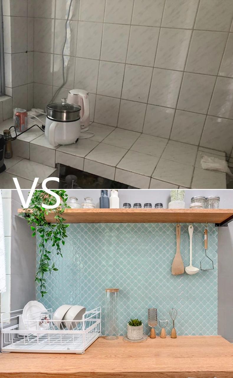 2平米油腻厨房爆改,600元租房厨房改造