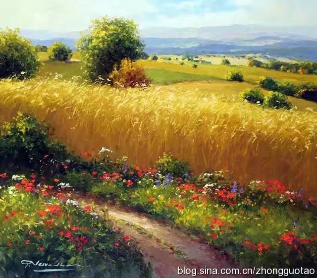 欧洲海滩风景油画作品欣赏,欧洲经典田园油画高清作品图