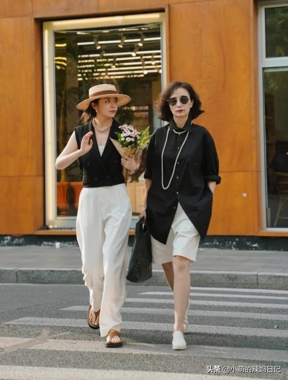 西装小脚直筒裤雪纺衫春夏,紧身裤搭配露肩衫洋气还清新减龄