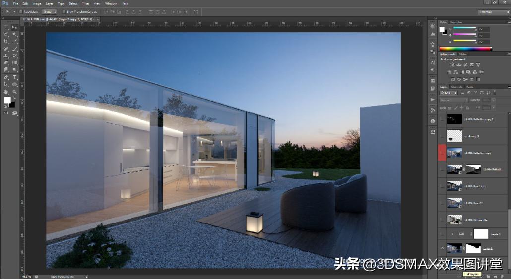 「室内效果图」3D效果图黄昏室内和室外的打光技巧