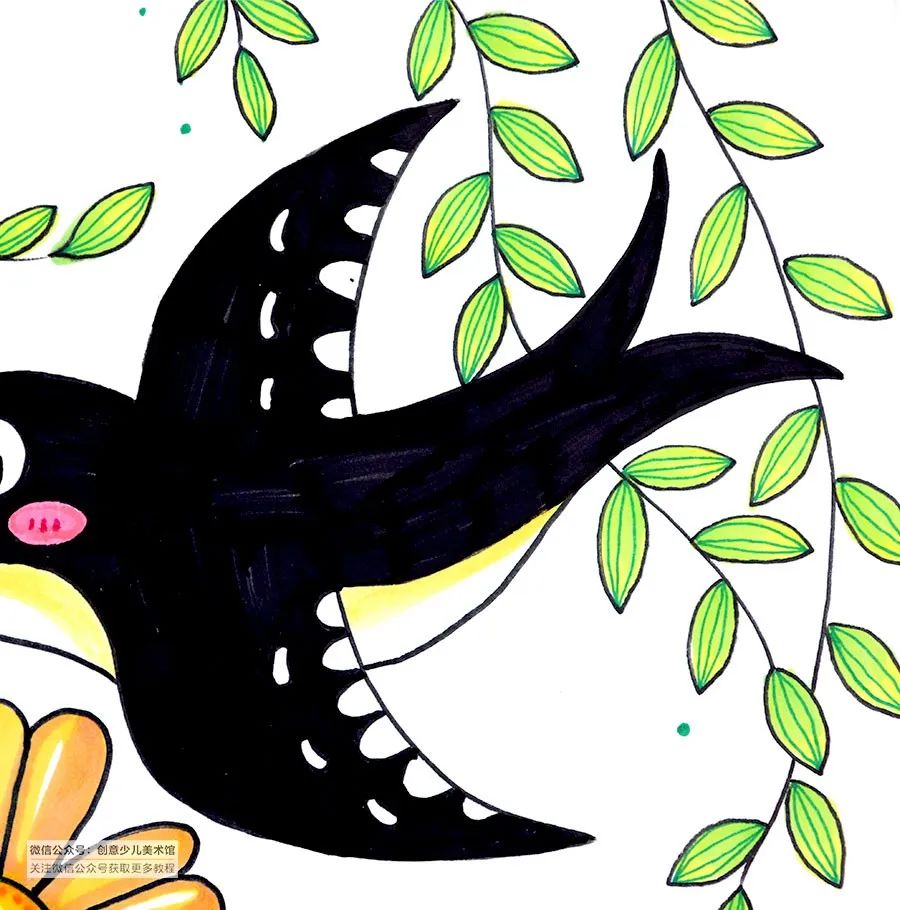 创意儿童画花丛中飞舞的蝴蝶,花丛中飞来一只燕子儿童画