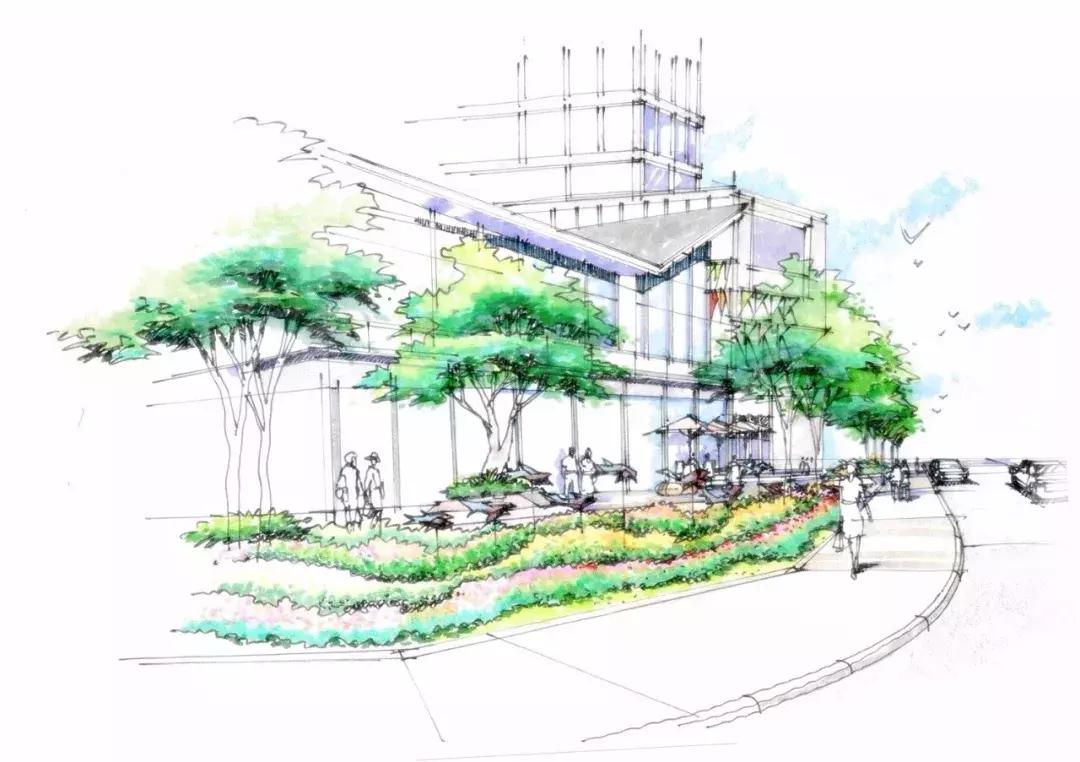 手绘效果图设计详解,干货五幅景观手绘效果图步骤图解