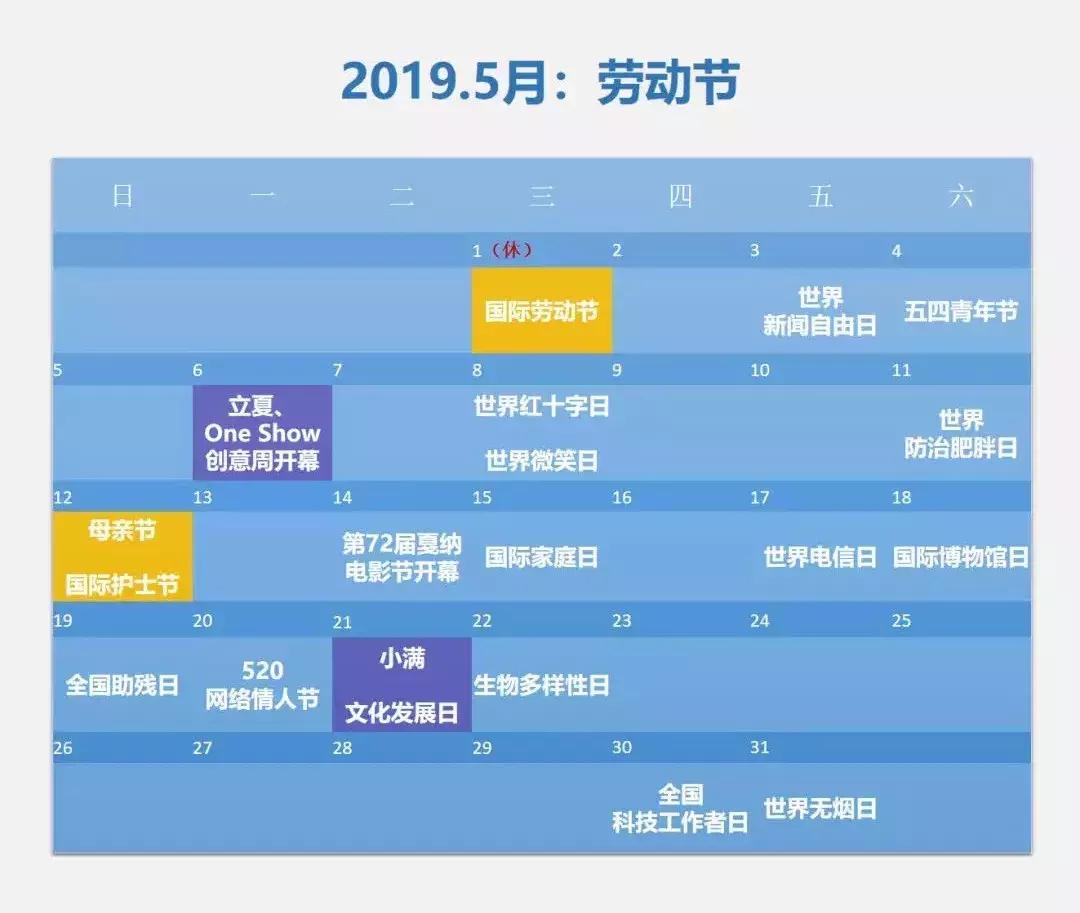 2019全年热点营销推广日历！【优而美网络－小程序生态服务平台】