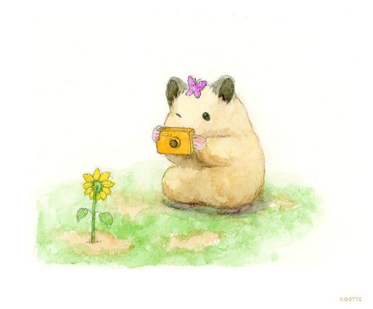 生活里可爱的小仓鼠,水彩颜料画可爱的仓鼠