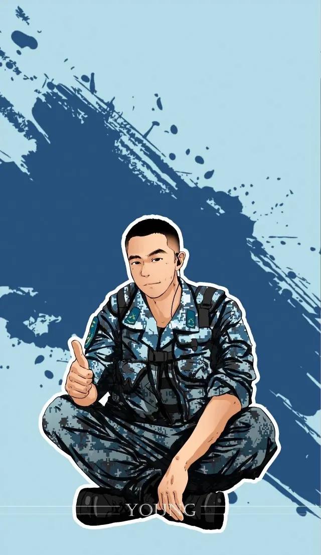 致边防军人的插画,军人和国旗插画