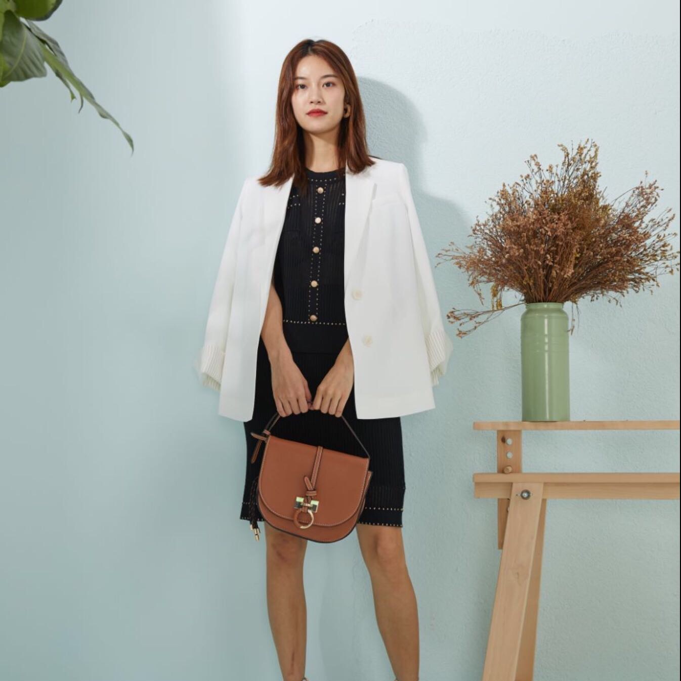 伊芙丽薄款天丝西装外套,伊芙丽春秋格纹西装外套