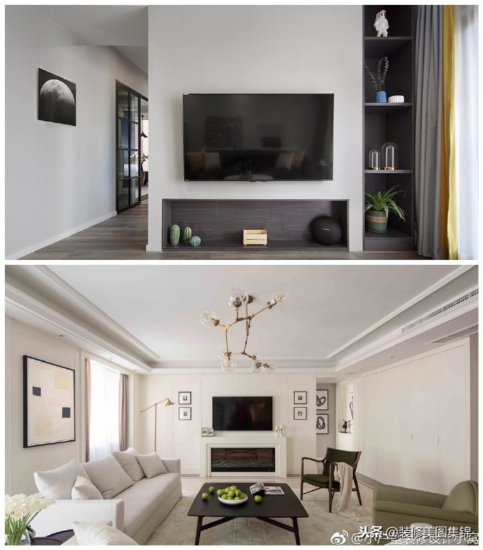 贝壳粉沙发背景墙效果图现代简约,现代简约大气装修客厅电视背景墙