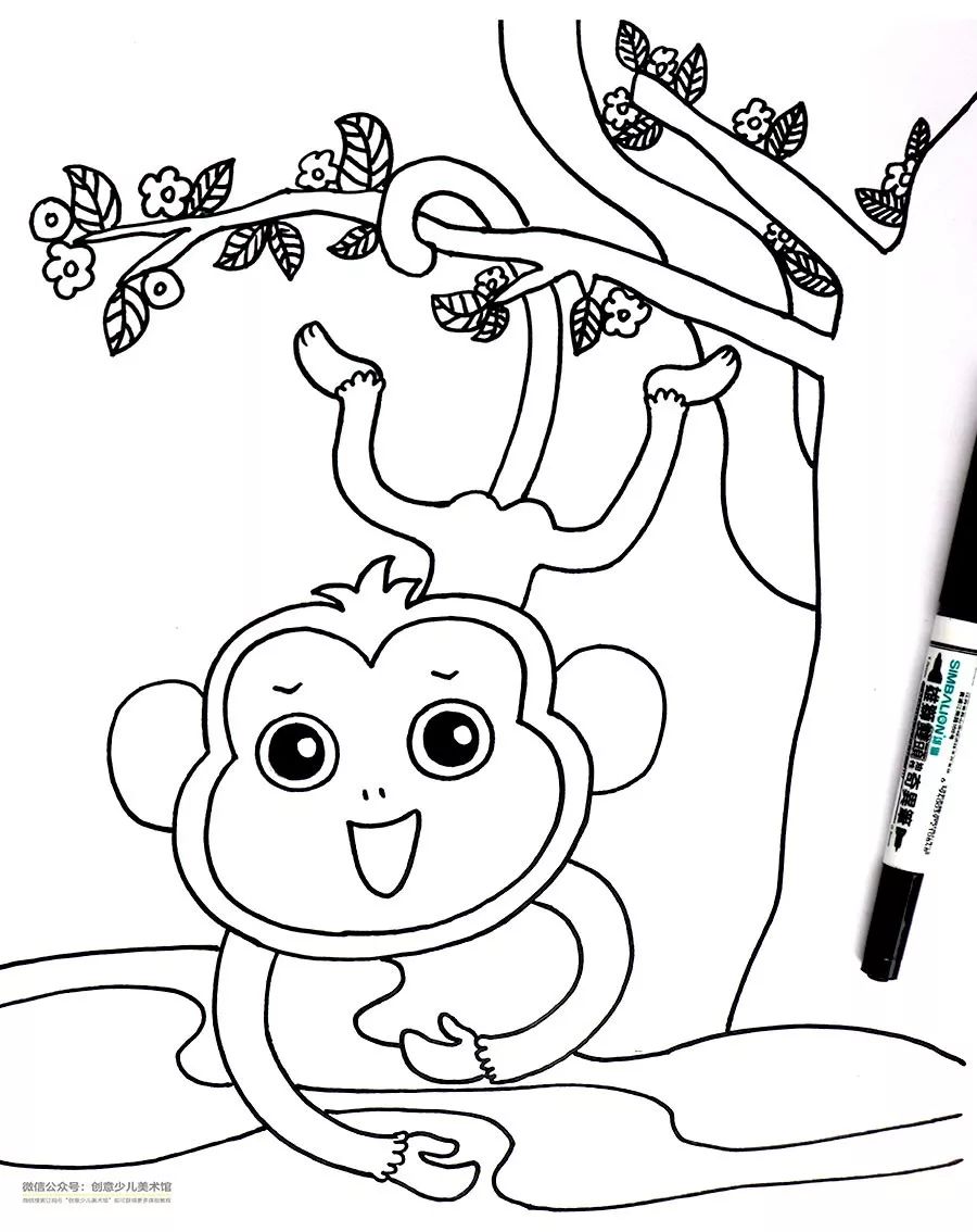 画小猴子儿童画,简单画马戏团的小猴子