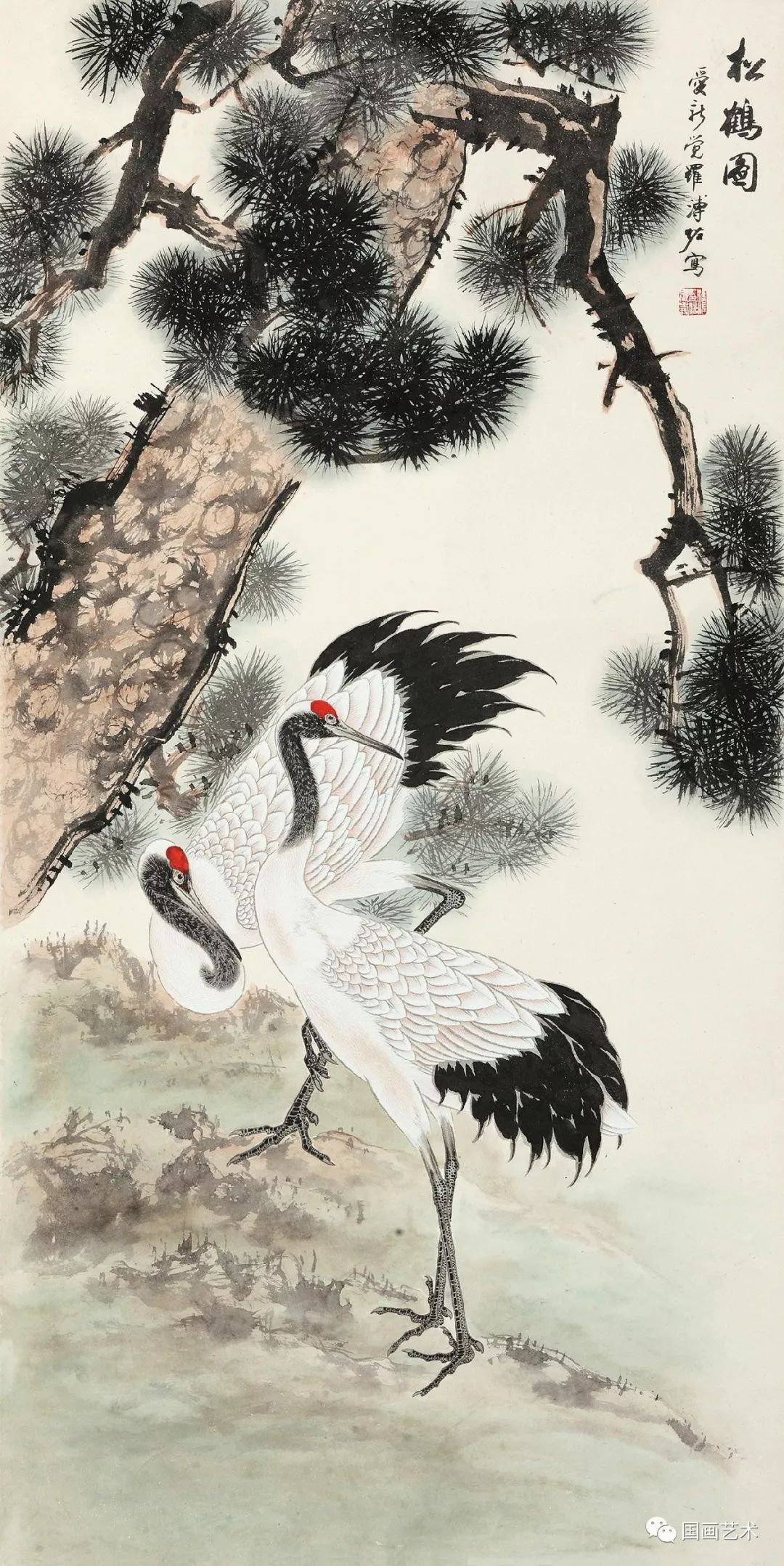 松鹤延年比较有名的图画,写意松鹤图看一下