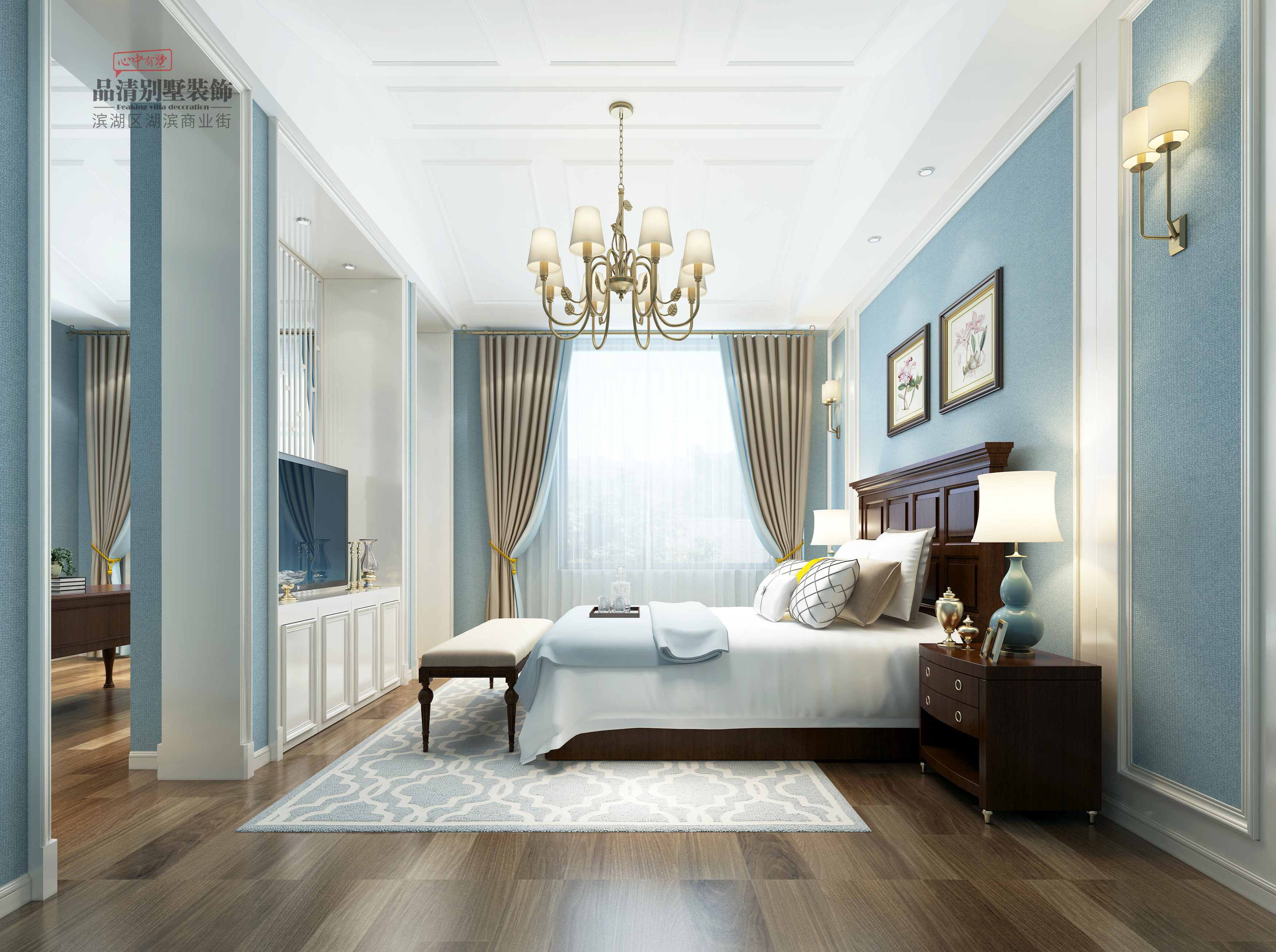 无锡九龙仓玺园别墅388平装修,龙子湖简约欧式风格别墅装修设计