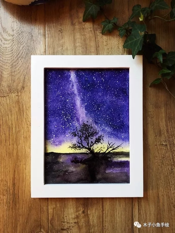 紫色粉色星空画画教程,水彩画紫色星空