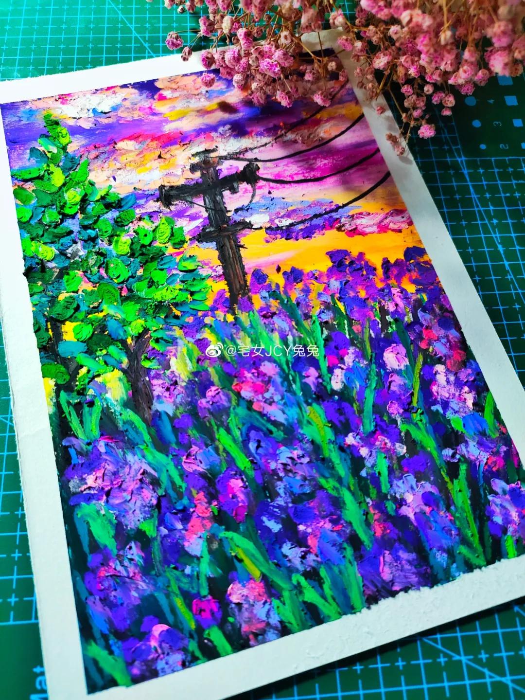 简单又好看的重彩油画棒作品,美到极致的风格绘画