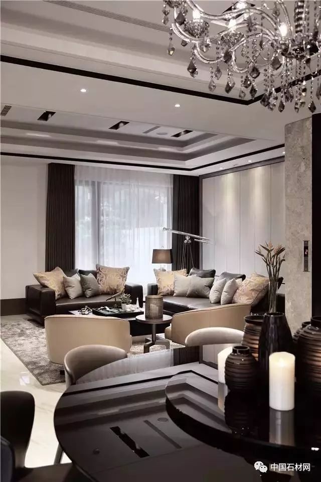 现代简约全屋大理石别墅效果图,轻奢风装修大理石别墅图片