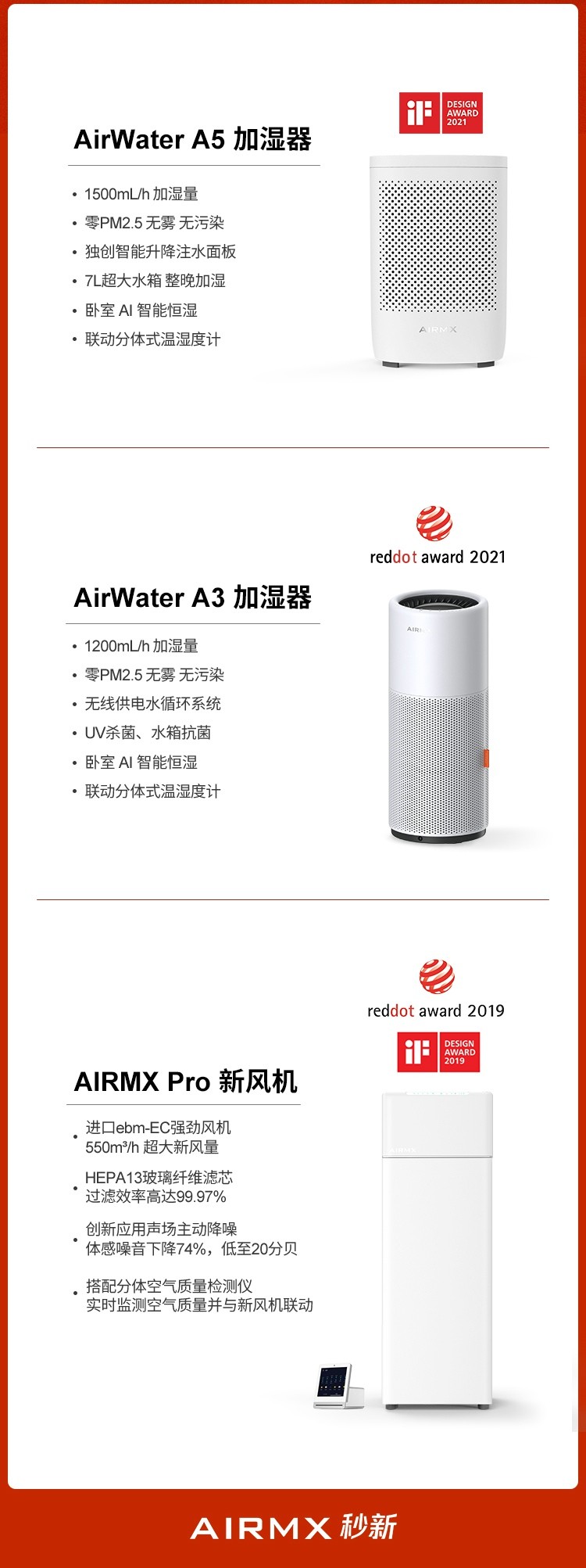 创新设计领跑中国制造！AIRMX秒新全系产品均获国际设计大奖