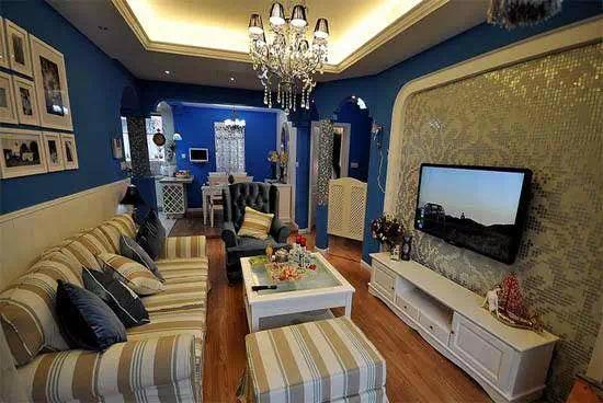 天蓝色地中海风格,地中海蓝色条纹装修效果图