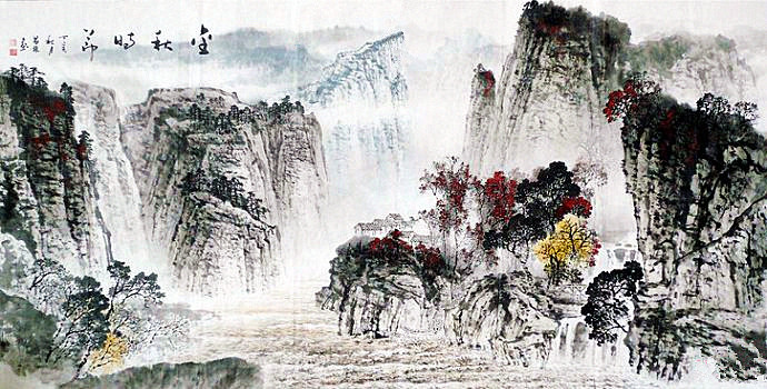 杨昌林山水画,现代水墨林溪山水画