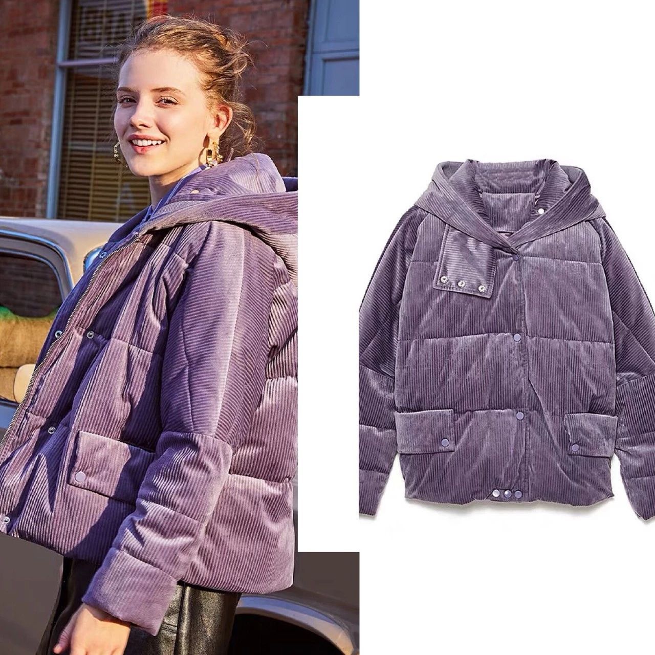 150斤面包服显瘦,面包服加直筒裤